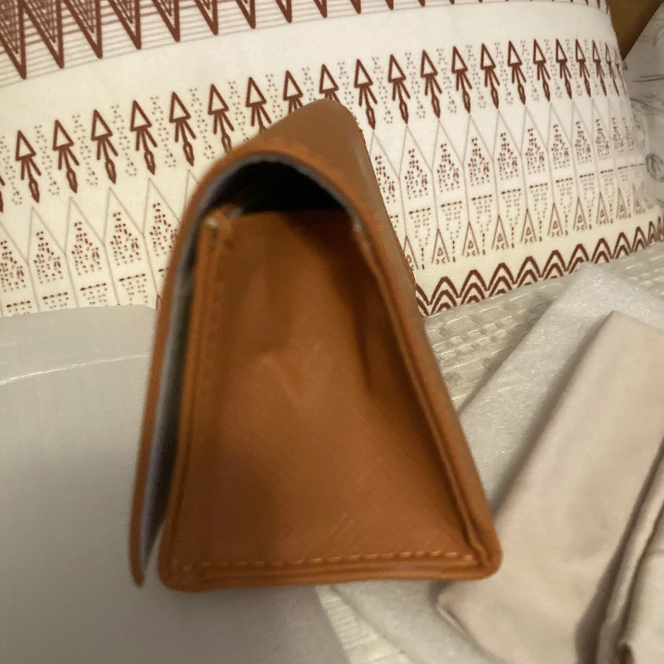 Nuevo auténtico estuche triangular naranja quemado firma TORY BURCH con bolsa de tela Foto 3 de 4