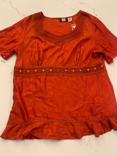 Blusa Studio 1940 taglie forti 14/16W arancione ambra ricamata manica in raso NUOVA - Foto 2 di 12