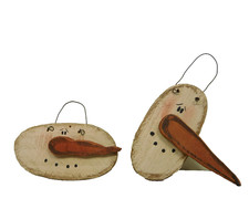 Set of two distressed wood snowman face ornaments - New by Honey  Me C72287A