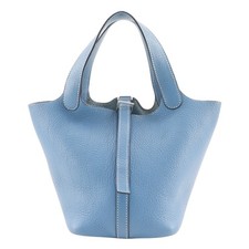 HERMES Picotin18 PM Borsa a Mano Blu Gene Azzurro/Argento Hardware Taurillon...