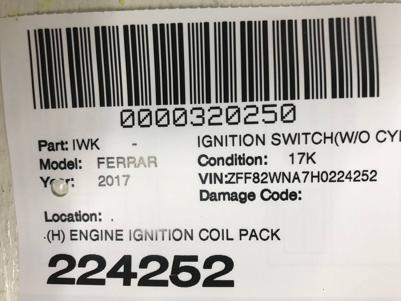 Ferrari GTC4Lusso T 2017-2020 Ignition coil P/N 290850