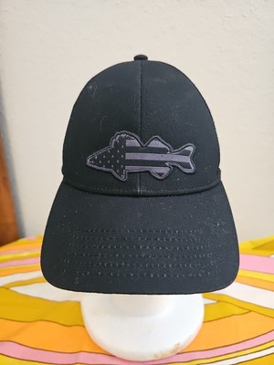 Simms Fishing Blac Snapback USA Trucker Hat Cap American Flag Mesh Walleye Trout
