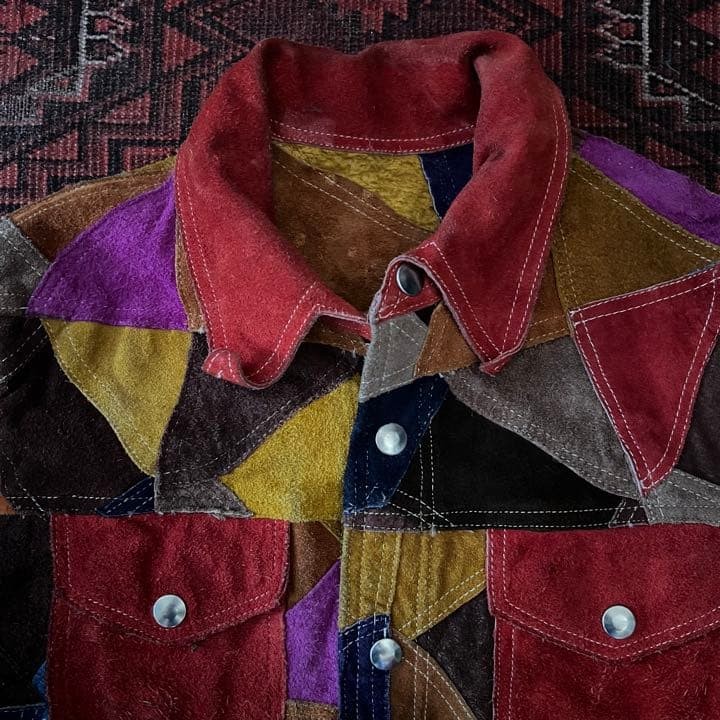 70s suede jacket patchwork crazy pattern vintage … - image 4