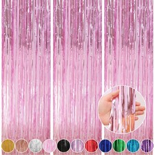 7 Pack 3.3 x 9.9 ft Pink Foil Fringe Glitter Curtains Party Decorations Tinse...