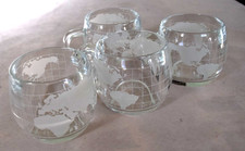 Vtg 1970s lot of 4 Frosted Glass World Map Globe Mug Cup The Nestle Co. Inc. B10