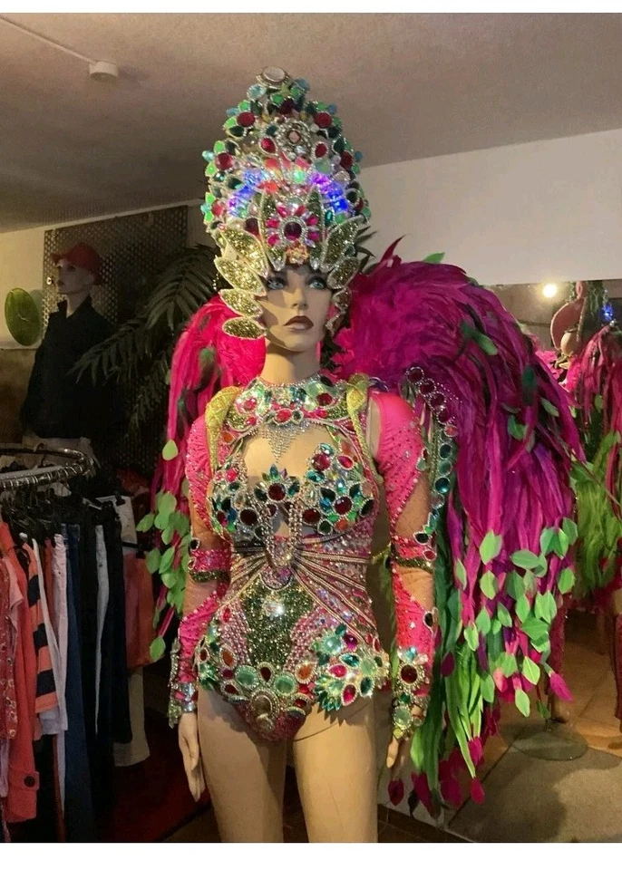 Costume Samba -Nero -Strass Costume da Spettacolo Professionale - Pezzo Unico Designer - Immagine 4 di 4