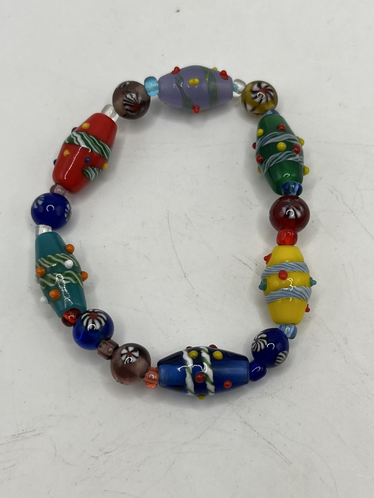 Lampwork Glass Beaded Stretch Bracelet