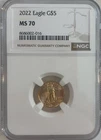2022 American Gold Eagle $5, NGC MS70, Perfect Mint State
