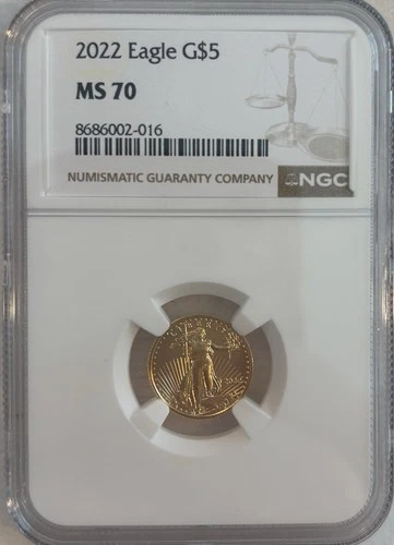 2022 American Gold Eagle $5, NGC MS70, Perfect Mint State