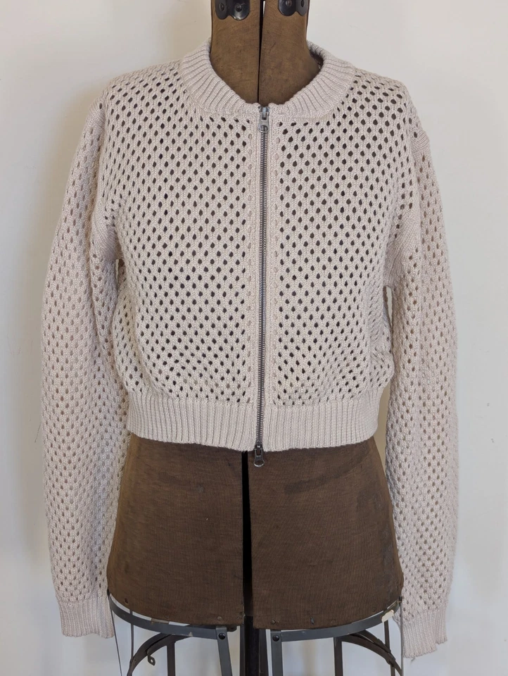 Cárdigan vintage de punto abierto con cremallera completa Havana para mujer talla M recortado Preppy Cottage Foto 2 de 4