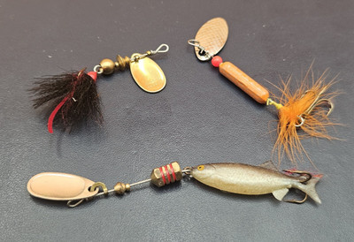 Three Vintage Mepps Comet No 1 & 0 Aglia Fishing Lure Made in France