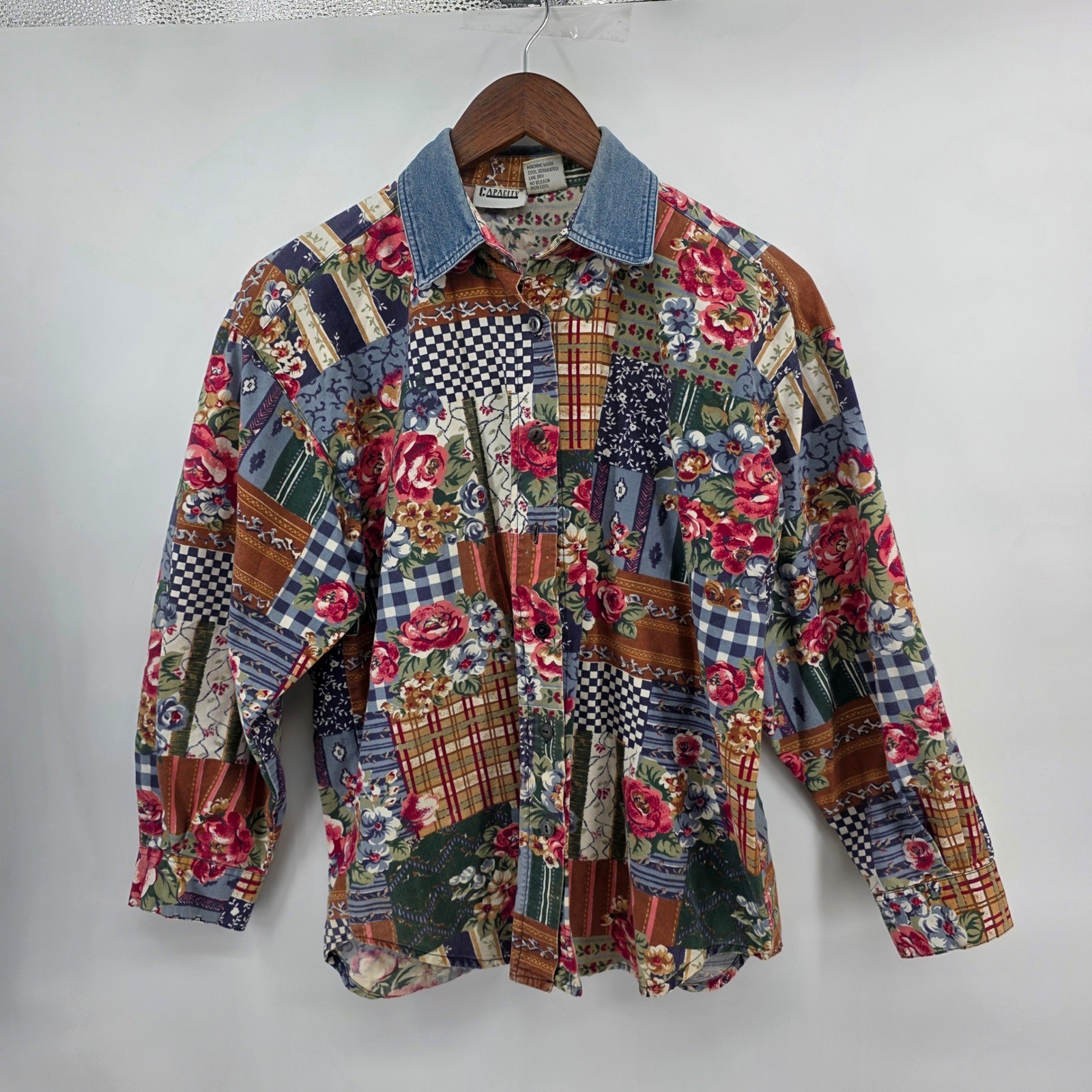 Capacity Womens Small Patchwork Floral Button Up … - image 2