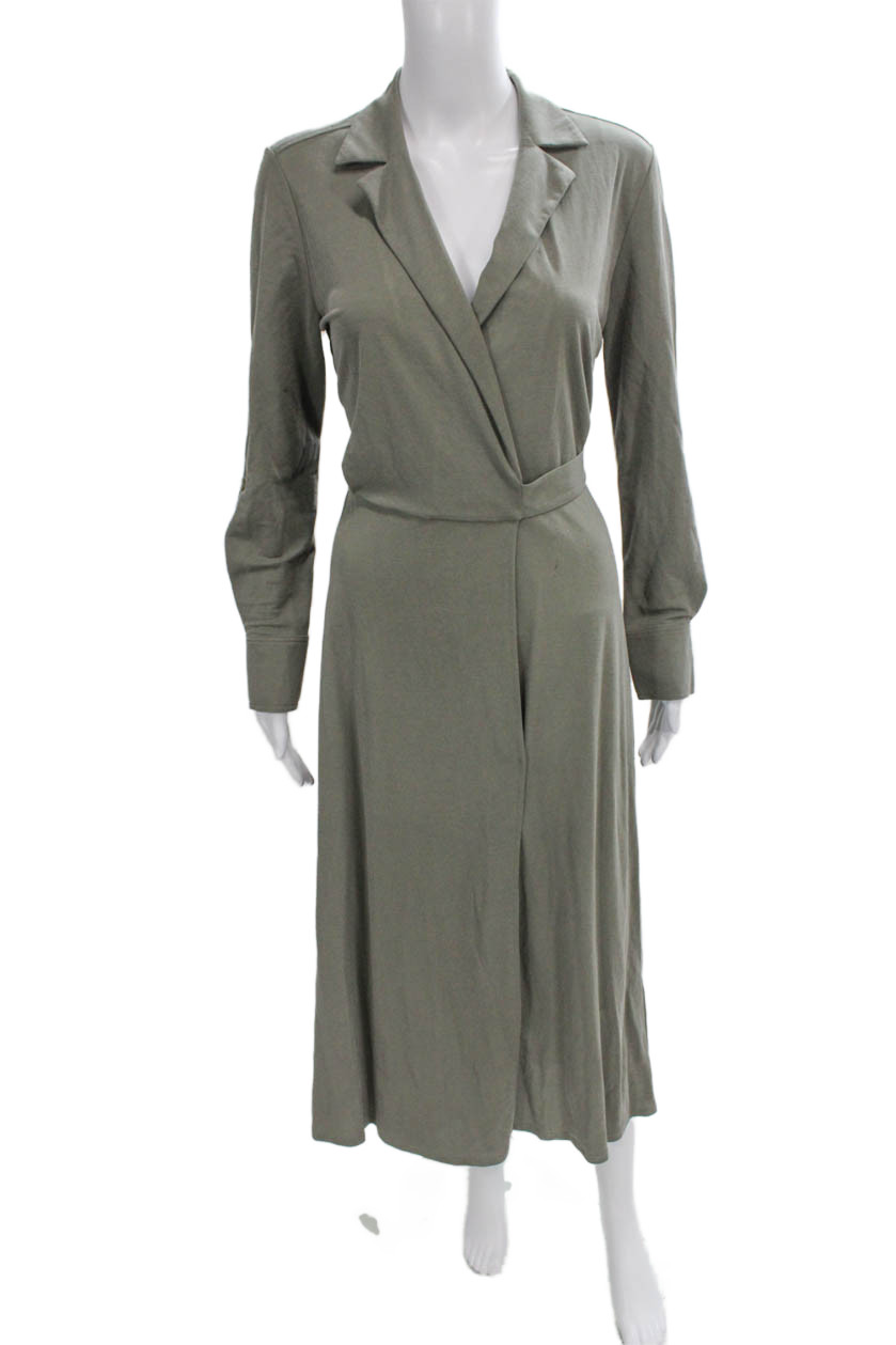 Massimo Dutti Womens Wrap Dress Green Viscose Collared Long Sleeve Midi Size SFree Shipping in US $100+ Orders | $6.95 Orders Below