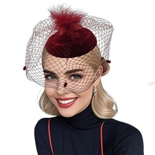 Fascinators for Women Tea Party Hats 2025 Veil Feather Pillbox Hat with Headb...