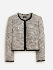 J.Crew Collection Black Gold Tweed Cropped Jacket Sz 8 Gold-tone Buttons Trim