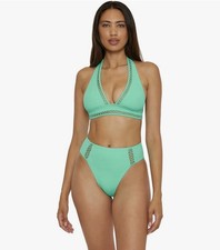Becca Modern Edge Rib Cassidy Halter Top And High Waist Bottom Bikini Set Size S