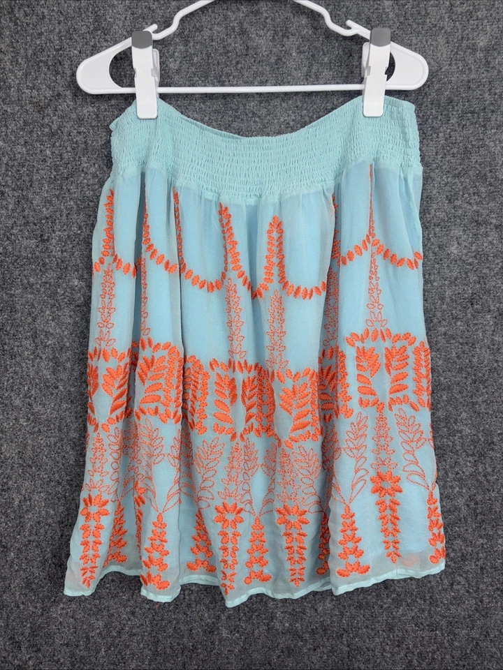 Falda Sundance Mujer Talla XL Azul Seda Bordada Boho Festival Campesino Foto 2 de 4