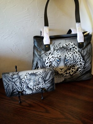 Anuschka Anna African Leopard Twin Zip Top Tote W/Wallet NWT