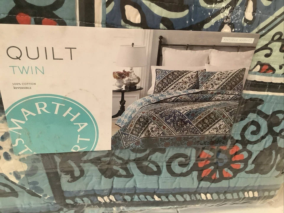 Edredón doble reversible floral azul Martha Stewart 100 % algodón Foto 2 de 3