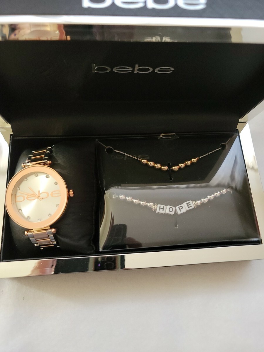 Bebe Rose Gold Color Rhinestone Watch & 2 Bracelet Gift Set  display picture 1