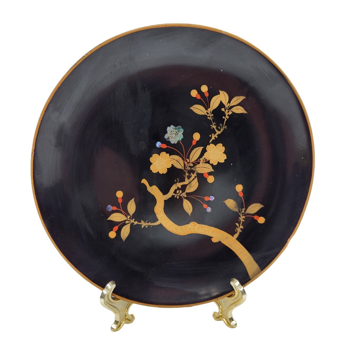 NAGAE + 　Abalone shell　ゴールドプレート Vintage Japanese Lacquered Lacquerware Plate with Abalone