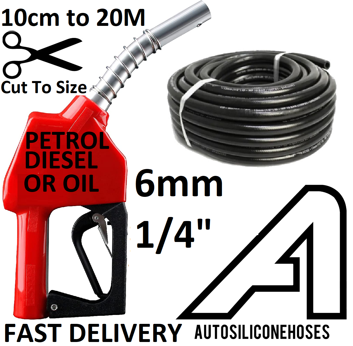 6mm RUBBER FUEL HOSE REINFORCED E10 UNLEADED PETROL DIESEL LINE FUEL