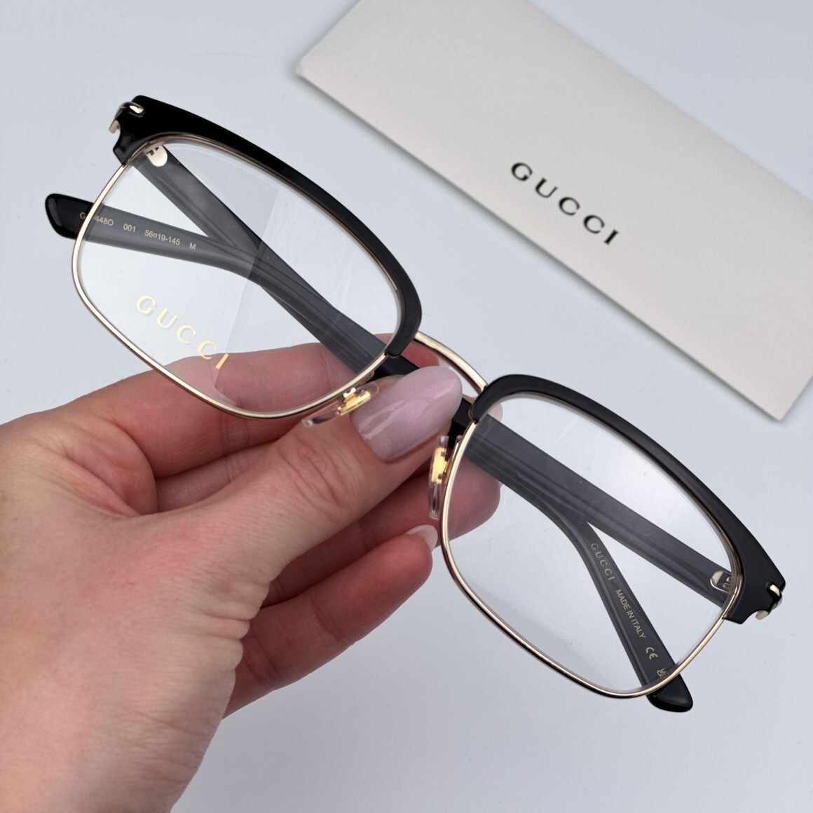 Gucci Men Eyeglasses Gold Demo Rectangle GG1448O 001 BRAND