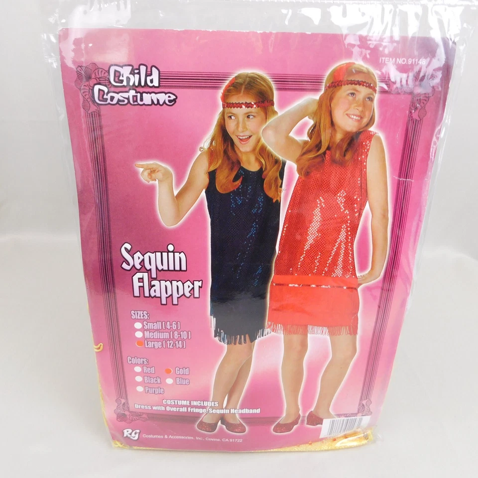 Roaring 20s Girls Sequin Flapper Halloween Costume - Gold, 12-14 Large #3317 - Image 3 of 4