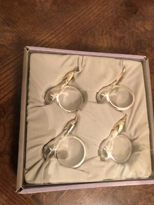 Set (4) Joie de Vivre Napkin Rings Eggplant Silver Gold Tone Metal New in box