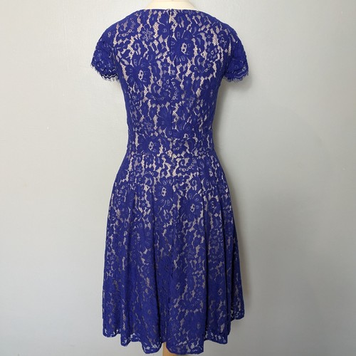 Eliza J Dress 10 Blue Lace Overlay Fit & Flare Cap Sleeve Colbalt Occasion. - Picture 7 of 7