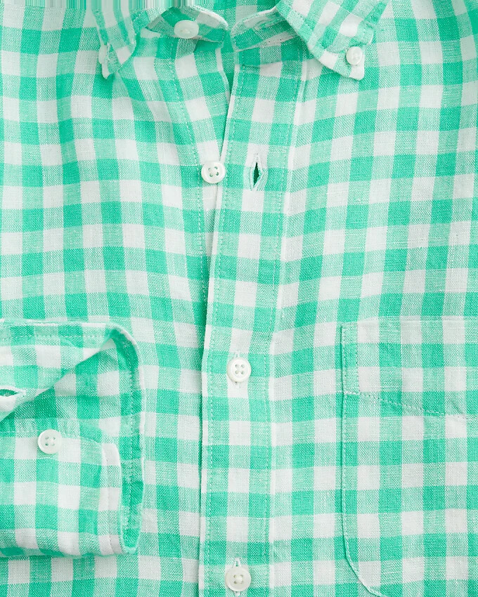 【KOOLOSET】[Linen] Mate Crop Check Shirt Embroidered Linen Woven Cropped Shirt | Karen Millen