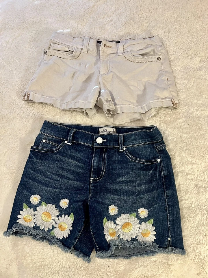 Lote de 2 Pantalones Cortos Jordache Niñas Talla 12 Denim Y Caqui Foto 2 de 4