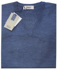 MAGLIA UOMO lana merino scollo V 46 48 50 52 54 56 58 60 avio 100% MADE in ITALY