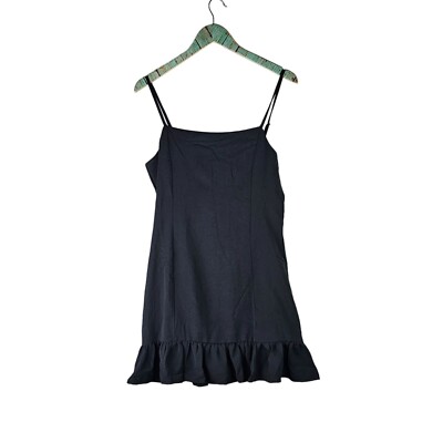 Glam Women's Ruffle Drop Waist Flowy Square Neck Little Black Dress LBD Mini, M