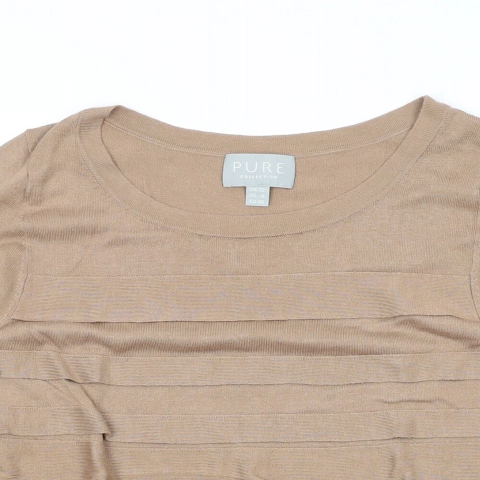 Pure Womens Brown Round Neck Silk Pullover Jumper Size 12 - Image 3 of 4