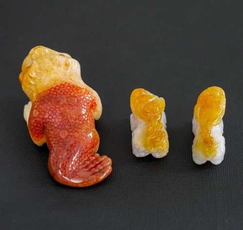 Vintage Chinese Carved Jade Frog Statue Figurines - Set of 3 Good Fortune Frogs - Picture 3 of 10