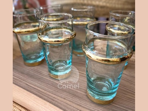 Set di occhiali da tè marocchini vintage oro Beldi tazze stile artigianali, rame - Foto 2 di 5