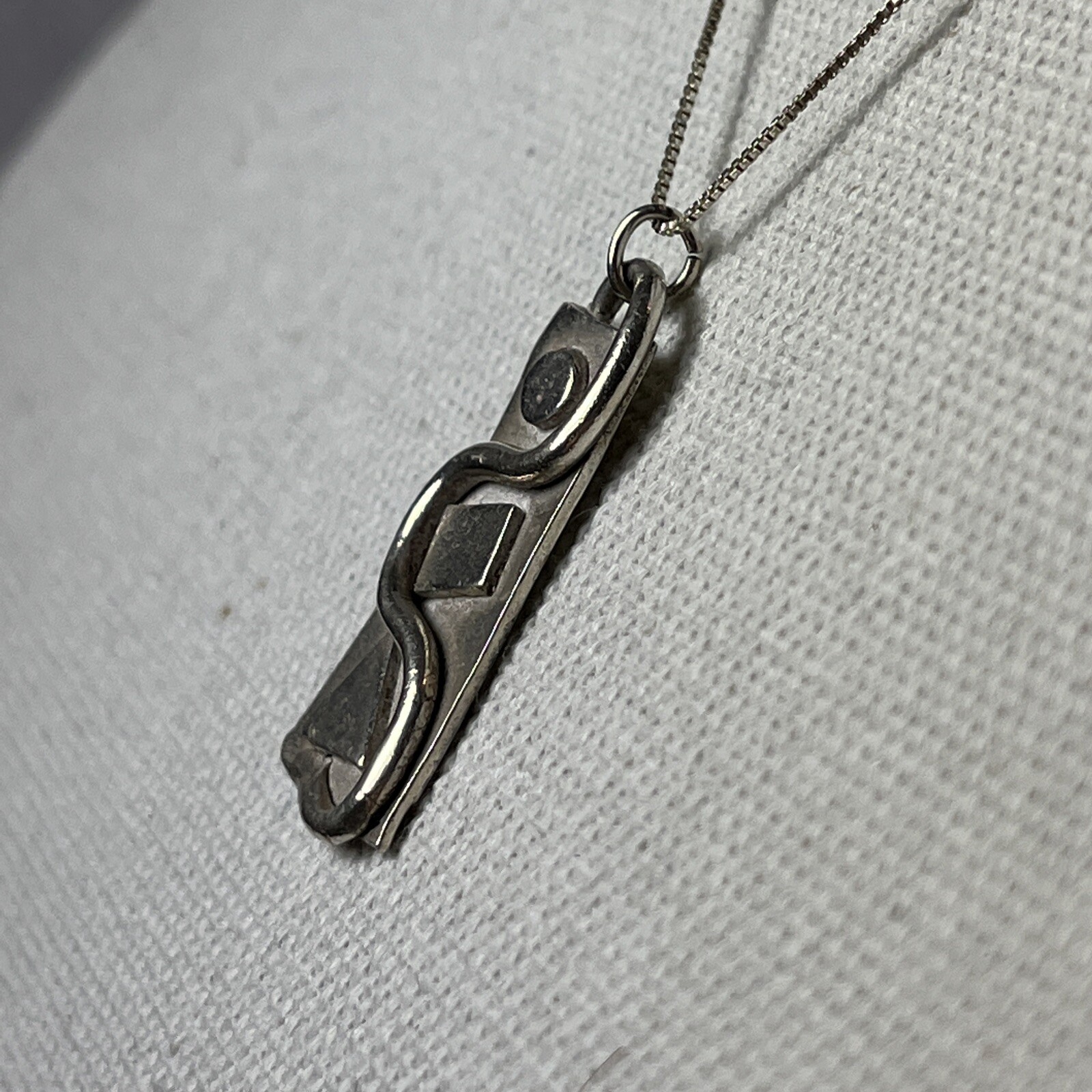 Sterling Silver Abstract Rectangle Pendant 18” Ne… - image 2