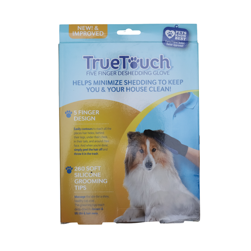 New In Box True Touch Five Finger Deshedding Glove Pet The Hair Away Dogs & Cats - Picture 2 of 5