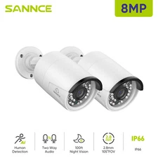 SANNCE 2x 4K 8MP POE Security IP Camera Outdoor Two Way Audio Human Detection