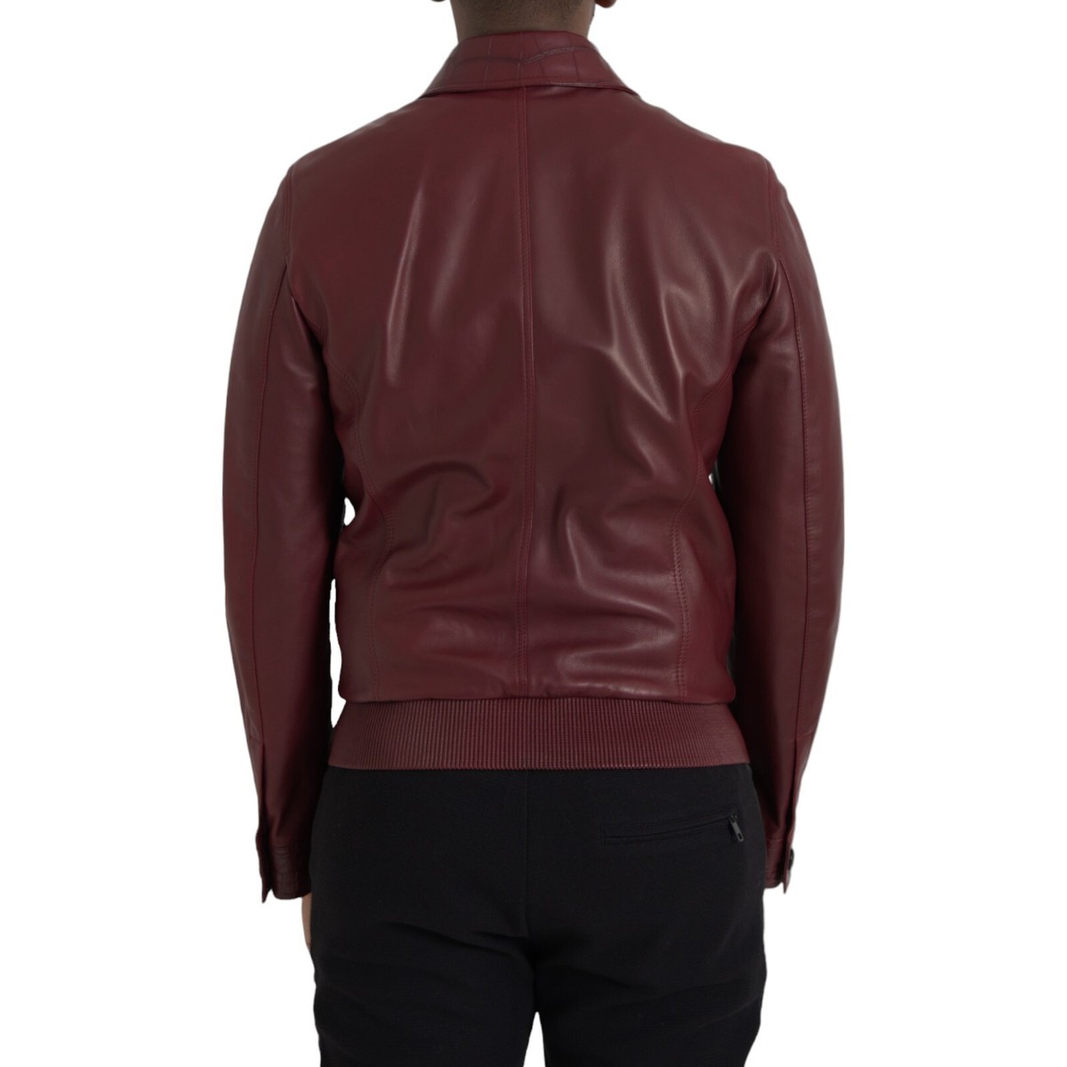 DOLCE & GABBANA Jacket Maroon Exotic Leather Zip Biker Coat IT48