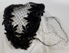 Marshall Field  Company Black Velvet Flower  Tulle Headpiece