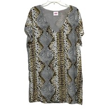 Buddy Love Snake Print Tunic Top Dress L Gray Beige Boho Cruisewear Grunge Light