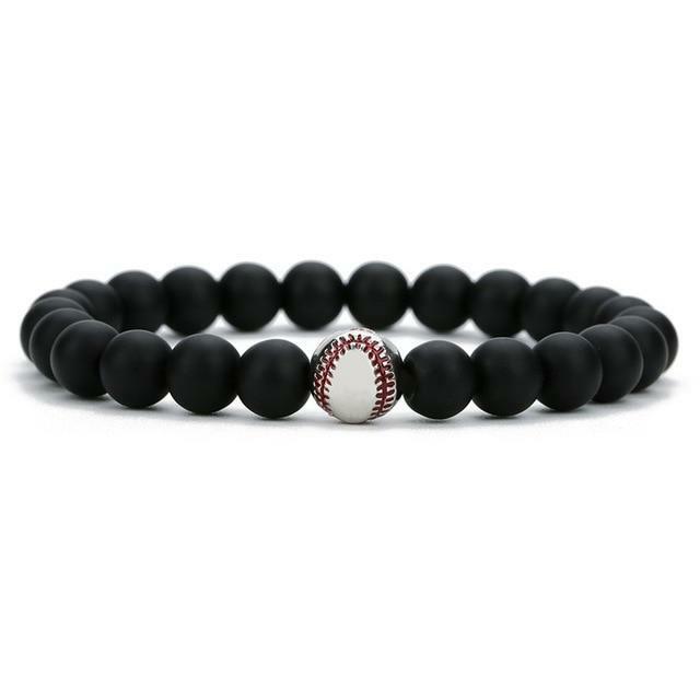 Stainless Steel Personalized Baseball Bead Bracelet in Black Matte