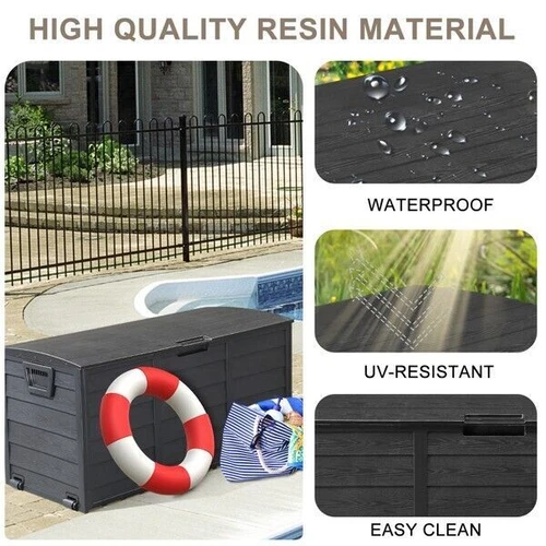 Outdoor Garden Plastic Storage Deck Box Chest Tools Cushions Toys Lockable Seat - Picture 10 of 10