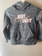 Boys NIKE Dri Fit   Just Do It  Hoodie Gray Orange