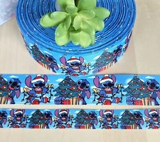 7/8 & 1.5"(1 YD) Lilo and Stitch Christmas Grosgrain Ribbon Chrismas Tree Lights