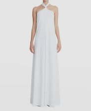 $445 Halston Women's White Twisted Self-Tie Halter Lilah Gown Dress Size 14