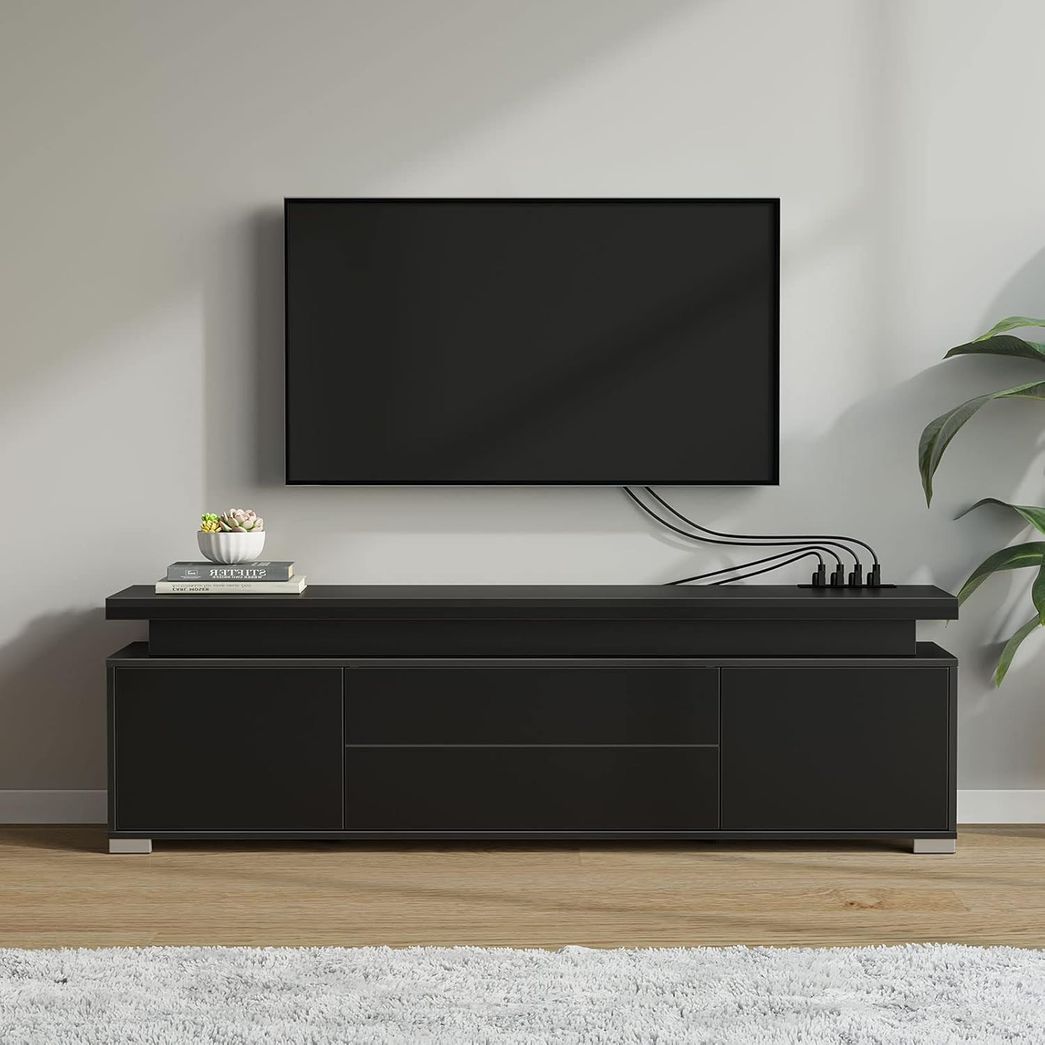 TV Stand with Power Outlet & LED Lights, Modern Entertainment Center for 32/43/5