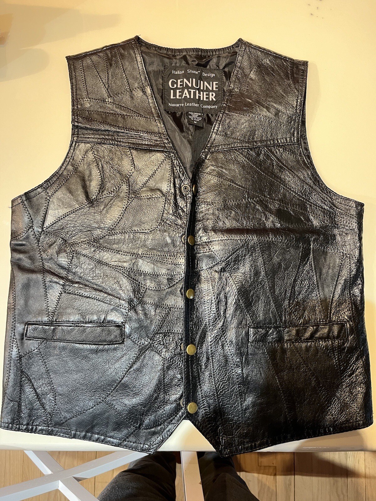 Black Button Down Leather Vest By Genuine Leather… - image 1